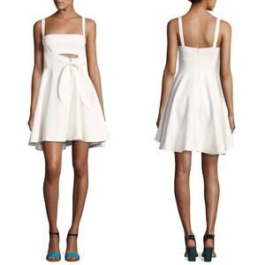 CINQ A SEPT Nyma Dress Ivory Size 2 Tie Front Ponte Knit Chic Sexy French Cutout
